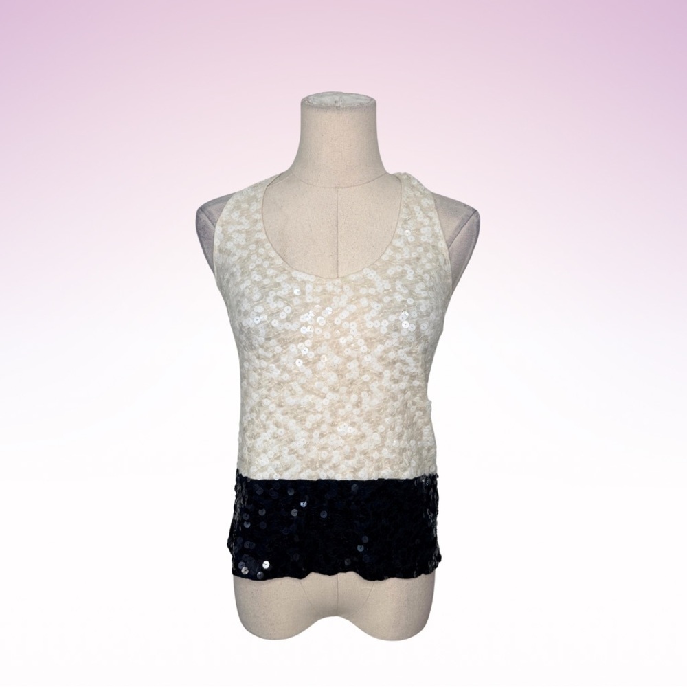 JCREW Sequin Silk Blend Black & White Top (Sz XXS)